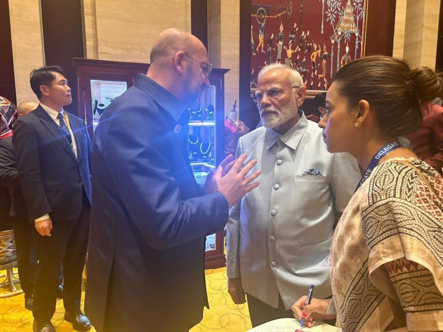 Indian Prime Minister Modi's Meeting with Charles Michel, Marcos, and Klaus in Laos